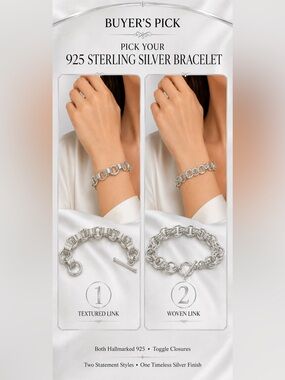 Elegant 925 Stamped Steering Silver Link Chain Bracelet - Buyer Pick